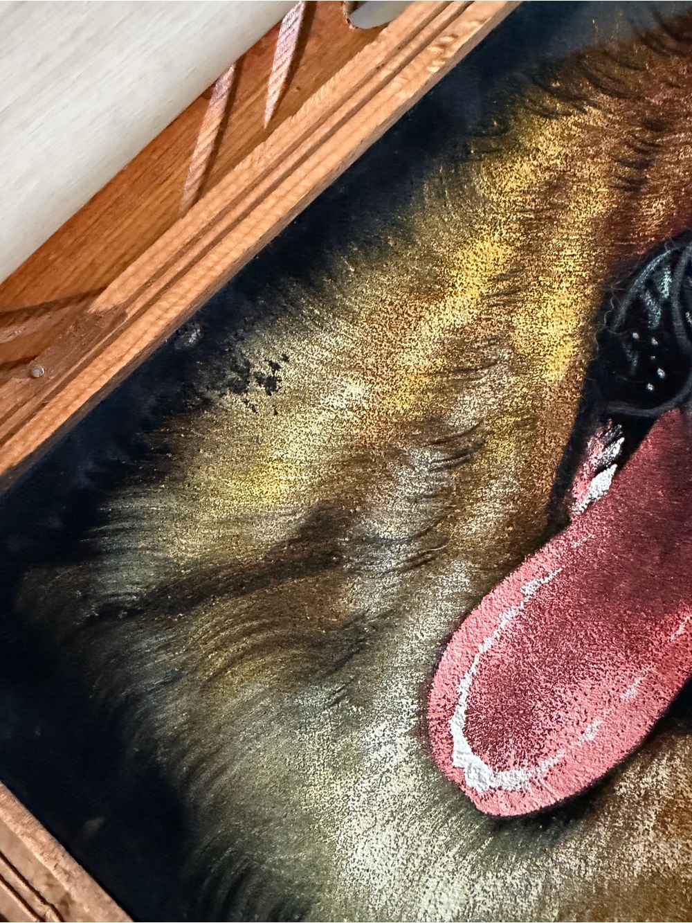 Vintage Mexican Handpainted German Shepard on Velvet Hand Carved Wood Frame - Picture 4 of 8